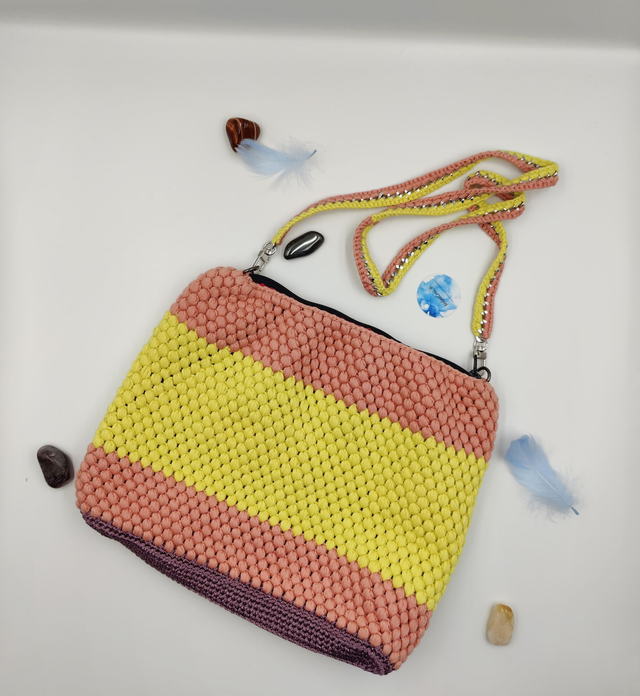 Sac à main crocheté rose et jaune, Sac à main fait main au crochet