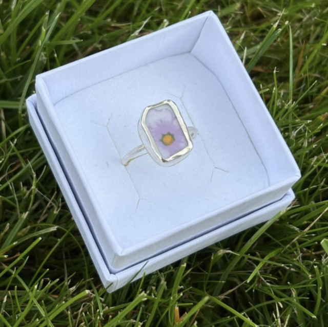 Recycled Pottery & Recycled Silver Ring Size O