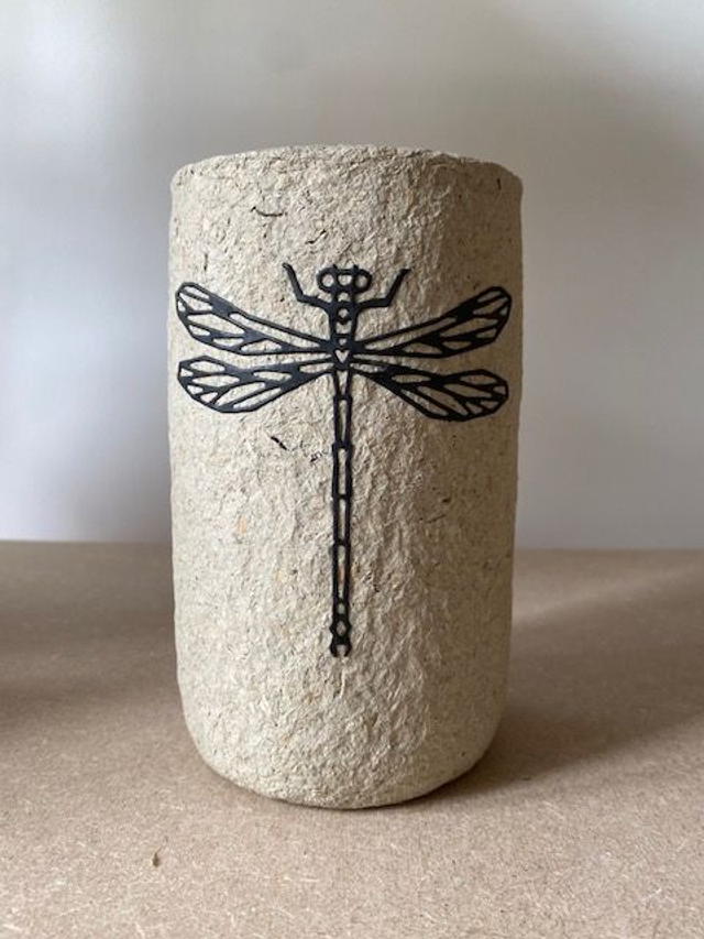 Vase libellule en verre et papier maché