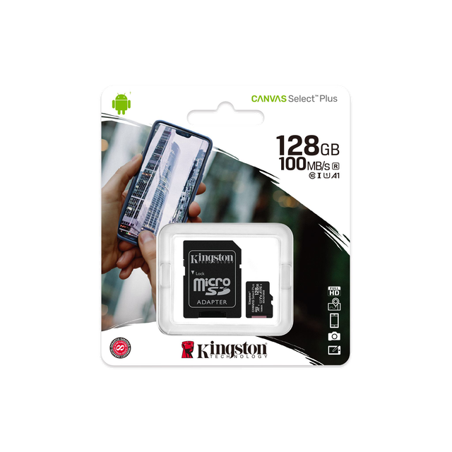 Kingston Canvas Select Plus 128GB Class 10/UHS-I (U1) microSDXC - incl adapter - 100 MB/s Read SDCS2/128GB