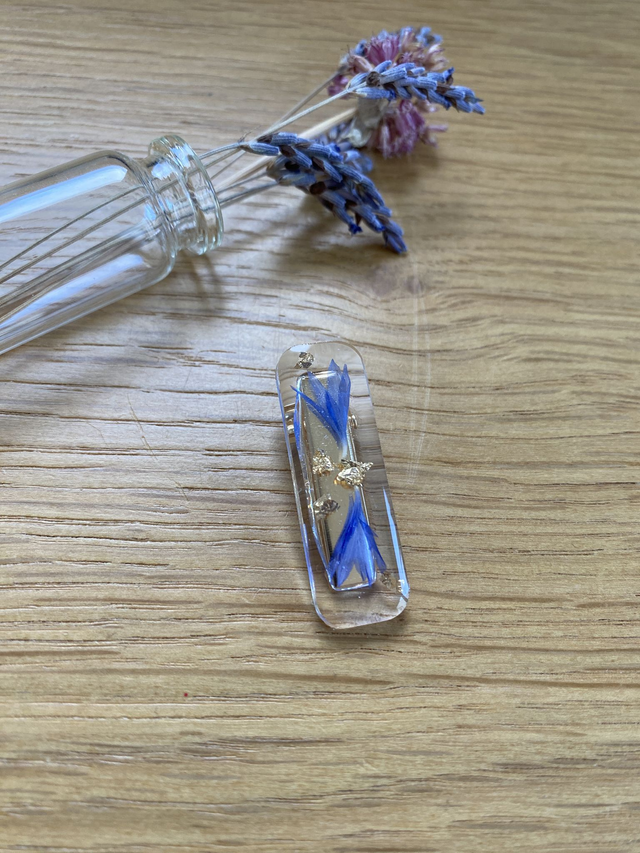 Barrette mini rectangulaire - bleuet