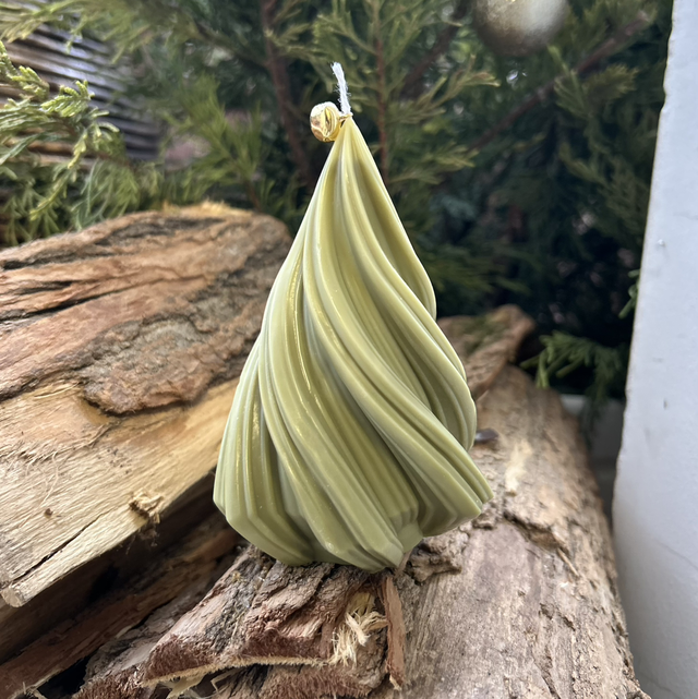 Spiral karácsonyfa gyertya oliva zöld