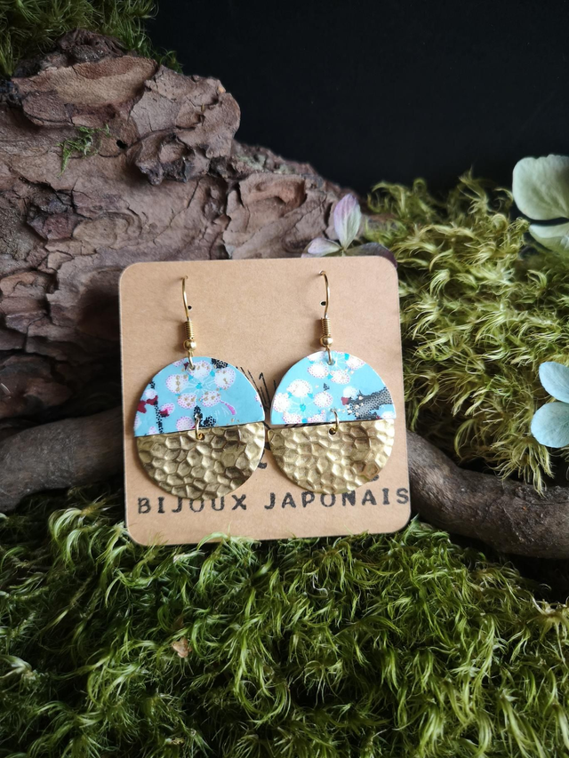 Boucles d'oreilles - crochets - papier washi - fleurs - laiton - La&Titia