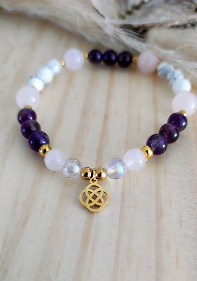Bracelet "Stress Sérénité" Améthyste, Quartz rose et Howlite