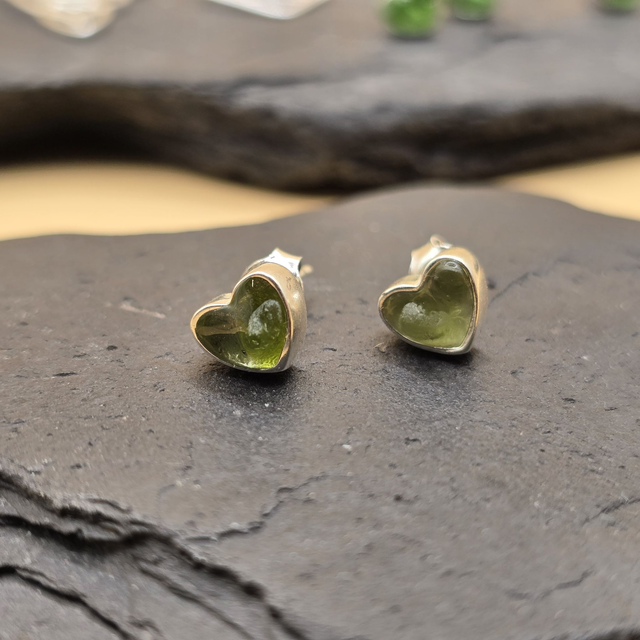925 Studs Heart Earrings with Scottish Seaglass in Sterling Silver