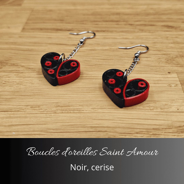 Boucles d'oreilles Saint Amour - Noir, cerise