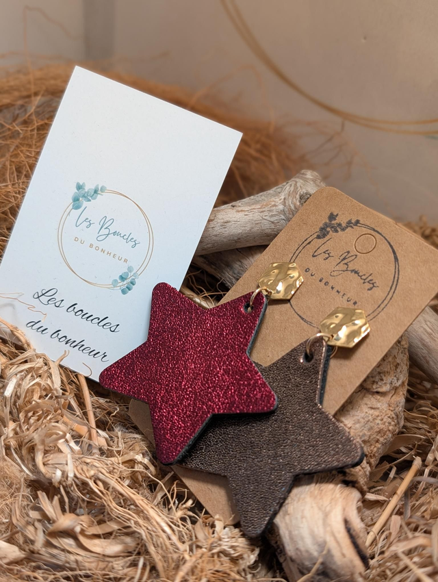 Boucles d&#039;oreilles Asymétrique bordeaux bronze s158