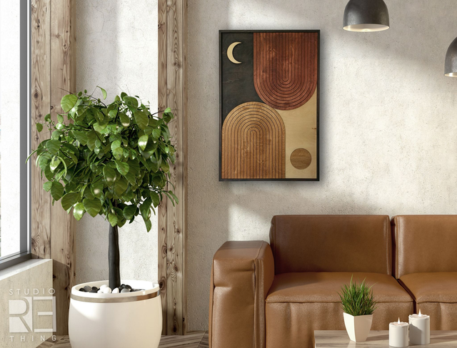 Taniec Łuków — drewniana dekoracja ścienna w stylu boho