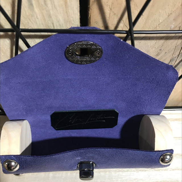 Porte Monnaie Bois et Cuir Bleu Nacré