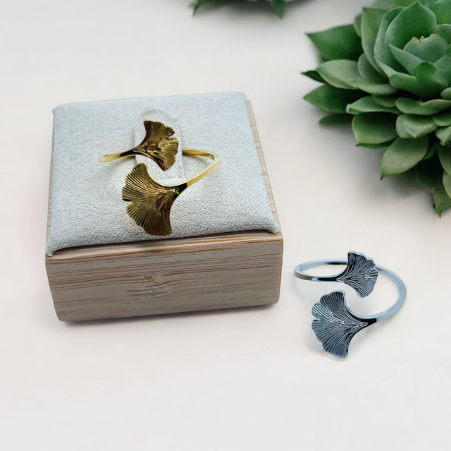 Bague fleur de ginkgo réglable 
