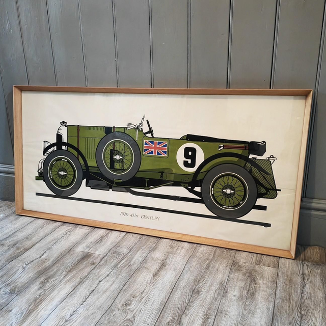 Original Vintage Motorsport Poster Bentley 1929 4 1/2 Litre Racing Car Sport