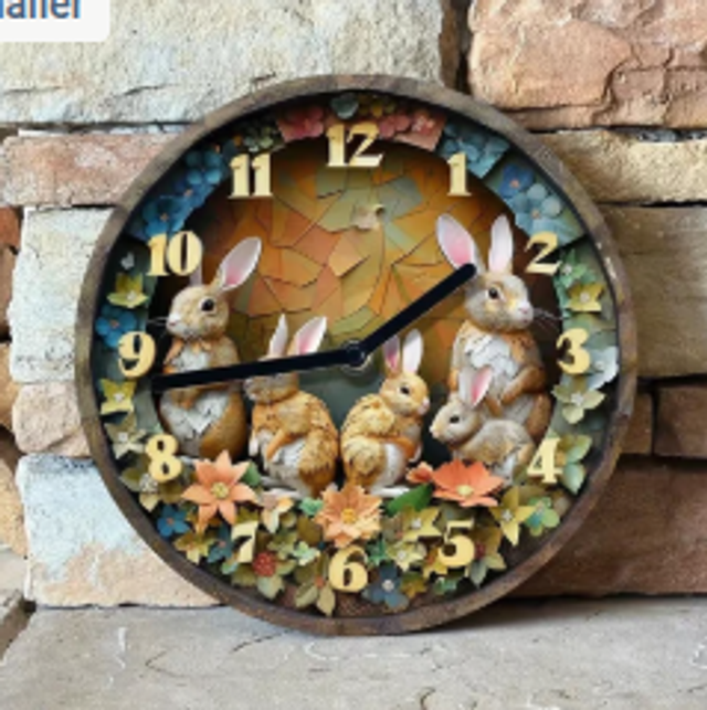 Vintage metalen klok Lieve Konijnen (20cm diameter)