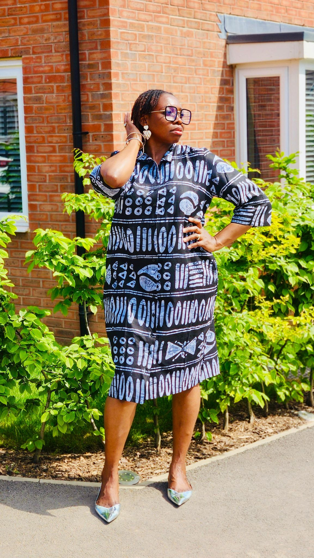 Black Adire Ankara Shirt Dress