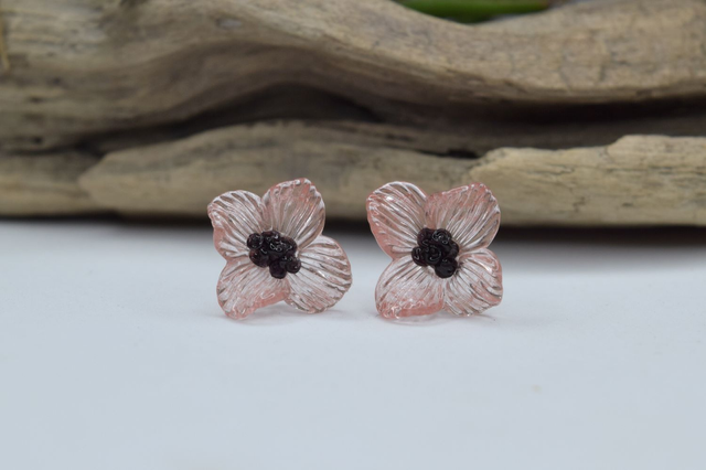 PUCES FLEURS ROSE WATERMELON MONTURE INOX GRIS (PF1)