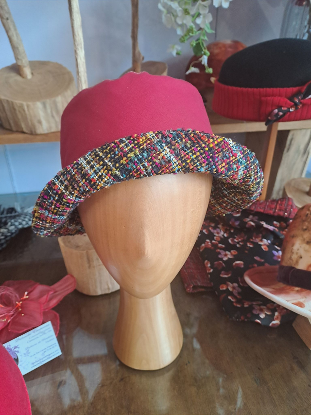 Bob de pluie réversible tweed laine et gabardine rouge