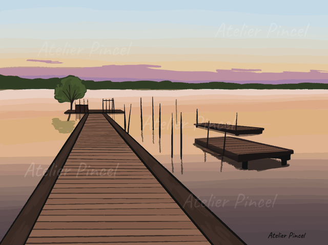 Affiche - Lac de Soustons et le Pont d'Azur