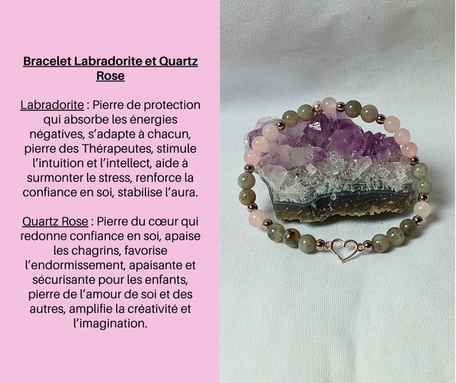 64- Bracelet Labradorite et Quartz Rose