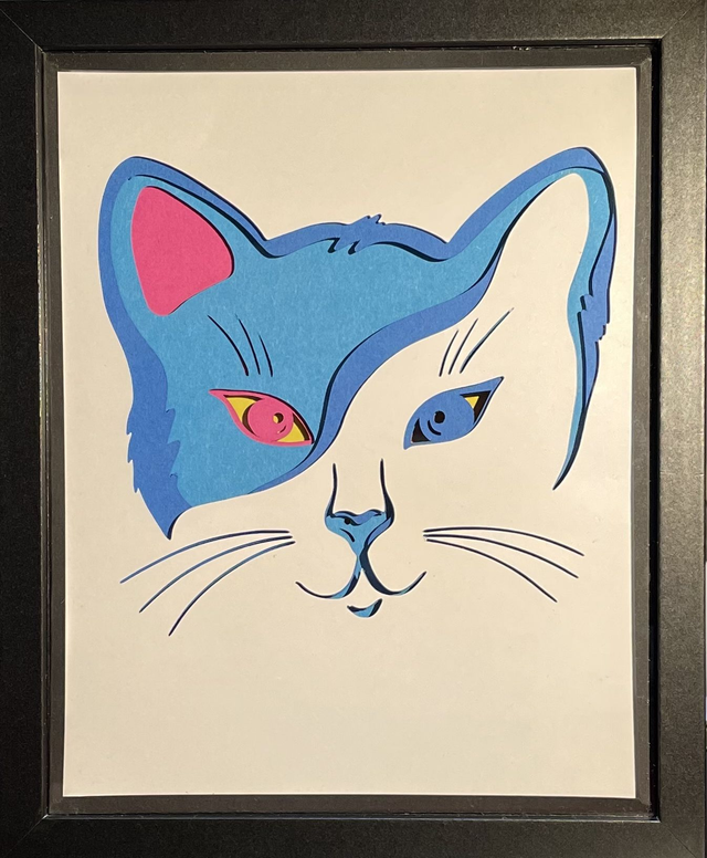 Tête de chat simple (bleu) - cadre 3D