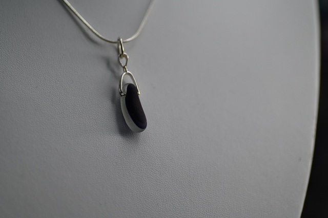 Purple multi seaglass 925 silver necklace 