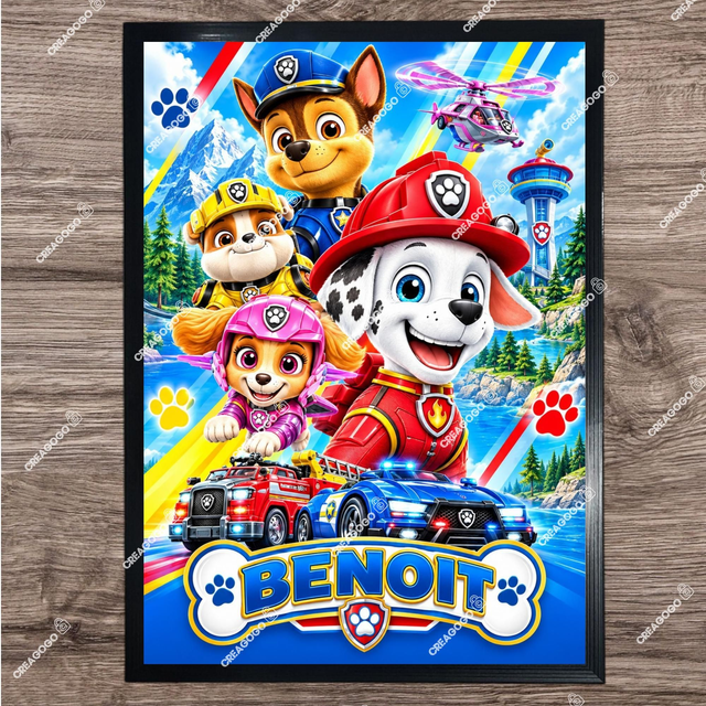 Affiche Poster Pat Patrouille Chase Ryder personnalisé avec Prénom - Cadeau unique pour fan de Paw Patrol format A4 21X29,7cm (1)