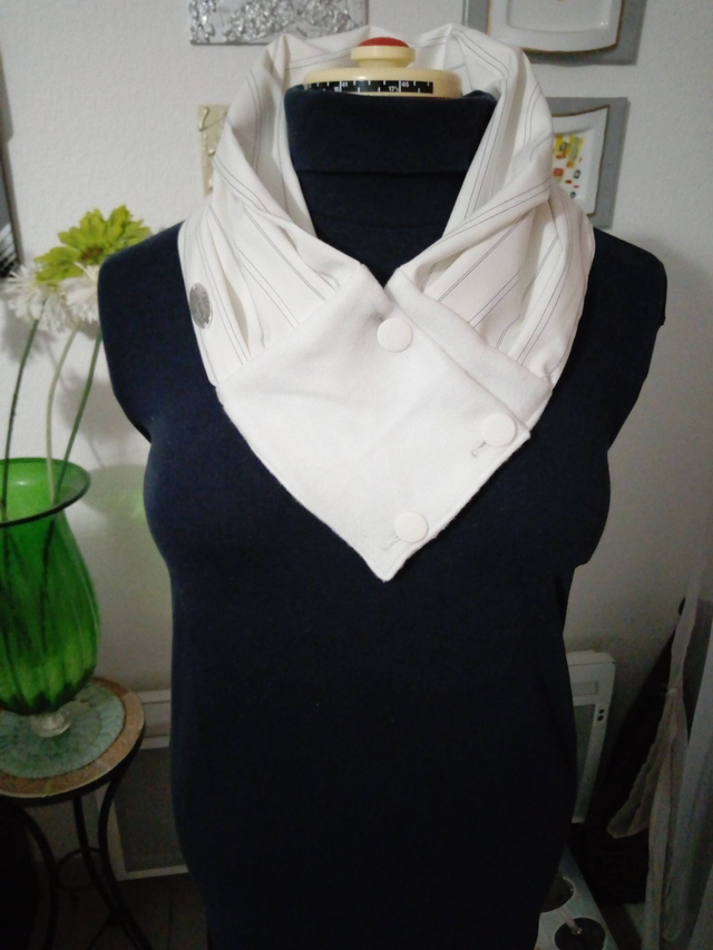 chèche charlotte blanc rayure en tissu  doublé  cache cou pour femme		 		