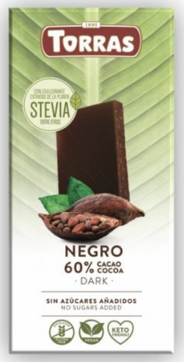 Chocolate negro 60% cacao con stevia