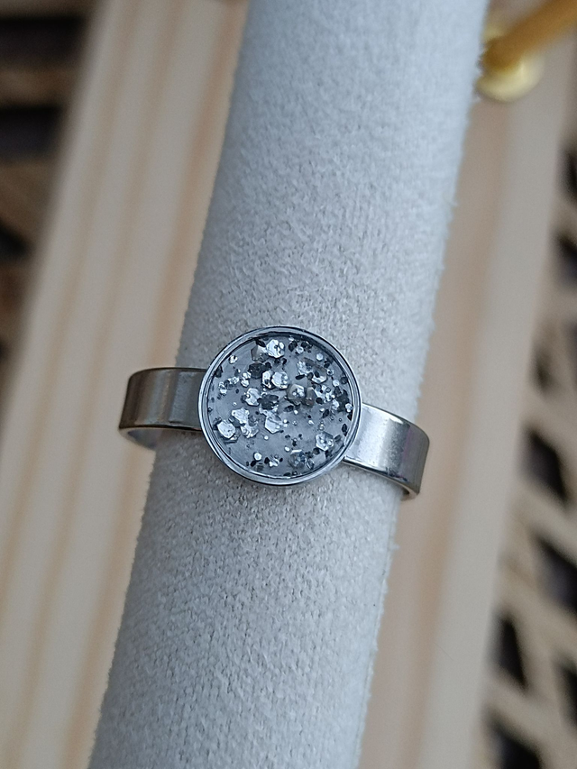 Bague fine réglable 8 mm - Argent - Paillettes argentées