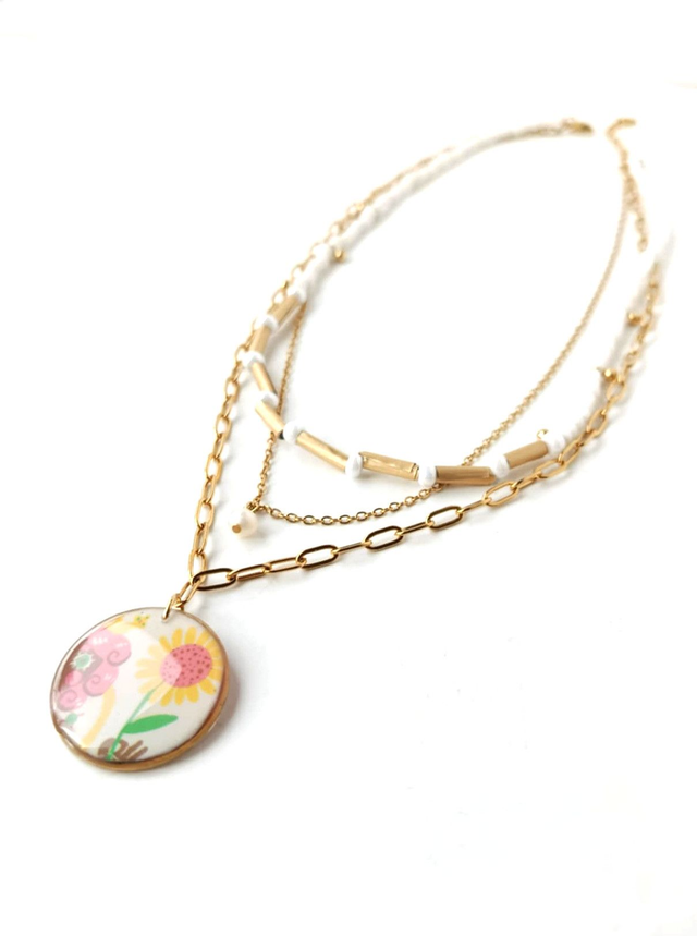 Collier multi-rangs Upcyclé Carte de Tarot &amp; Aluminium Recyclé - Fleur