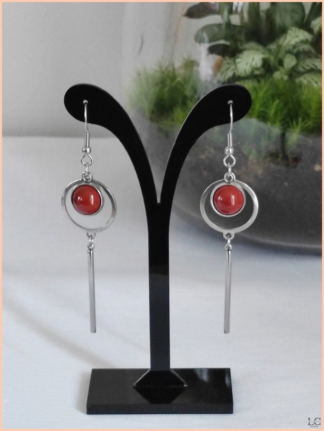 Boucles d&#039;oreilles crochet, pierre naturelle - Jaspe rouge