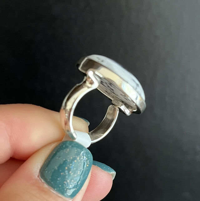 Bague en argent et Agate Dendritique - Taille 52 réglable
