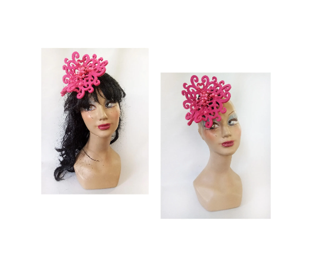 Bibi petit chapeau mariage rose noir