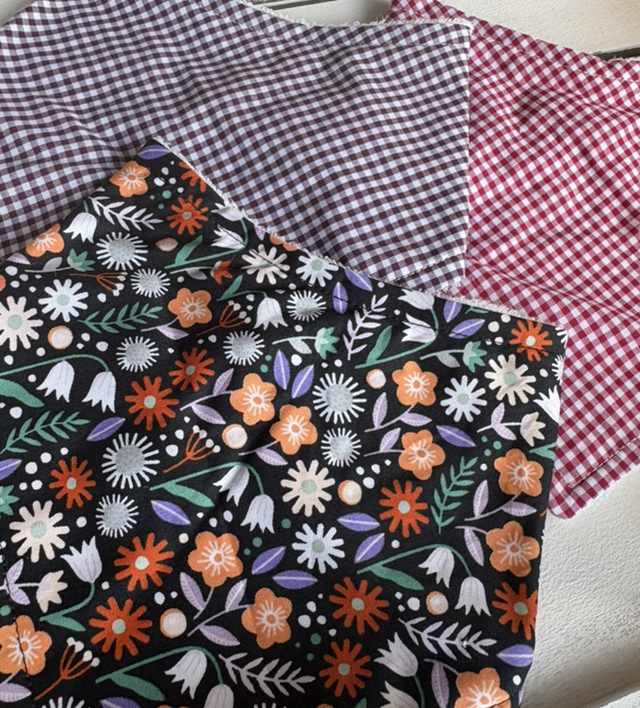 Three Pack Black Ditsy Floral &amp; Gingham Bamboo Bibs 