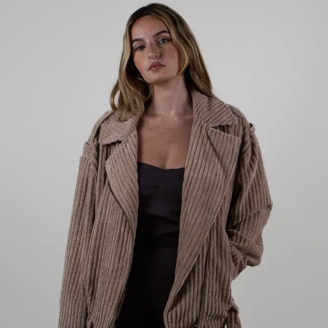 Perfecto oversize en velours côtelé beige 