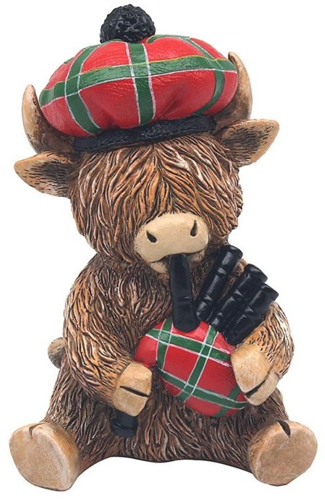 Highland cow with tartan hat & Bagpipes