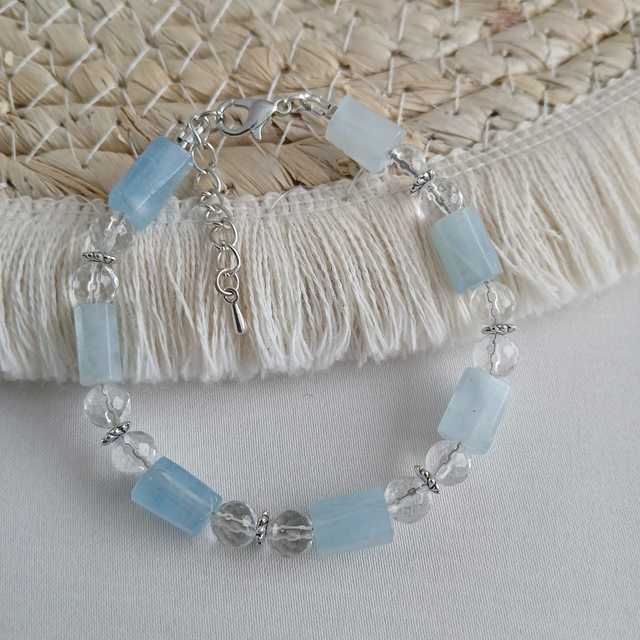Dames armband Aquamarijn met Bergkristal - helder &amp; kalm (1.211)
