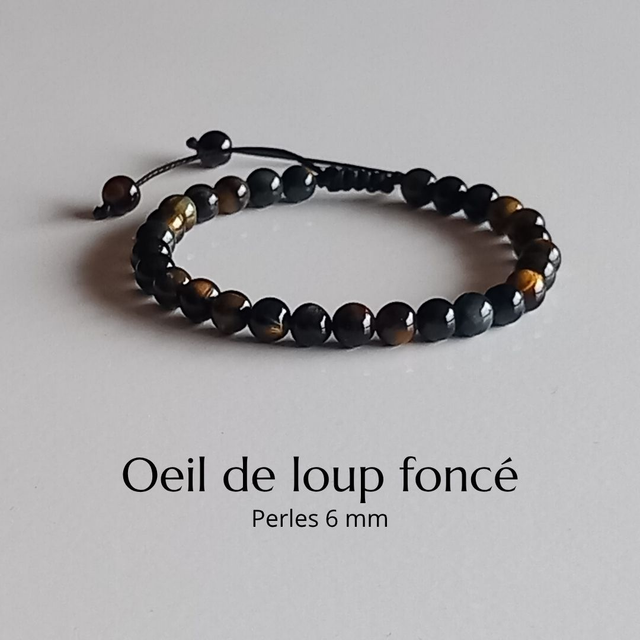 Bracelet ajustable en Oeil de loup foncé