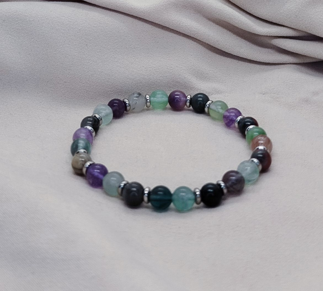 Bracelet homme 20cm en pierres naturelles  (jaspe héliotrope, fluorite)