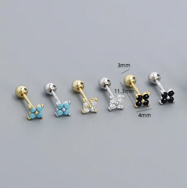 Flower Mini Stud Earrings Sterling Silver (Multiple Colour Options)