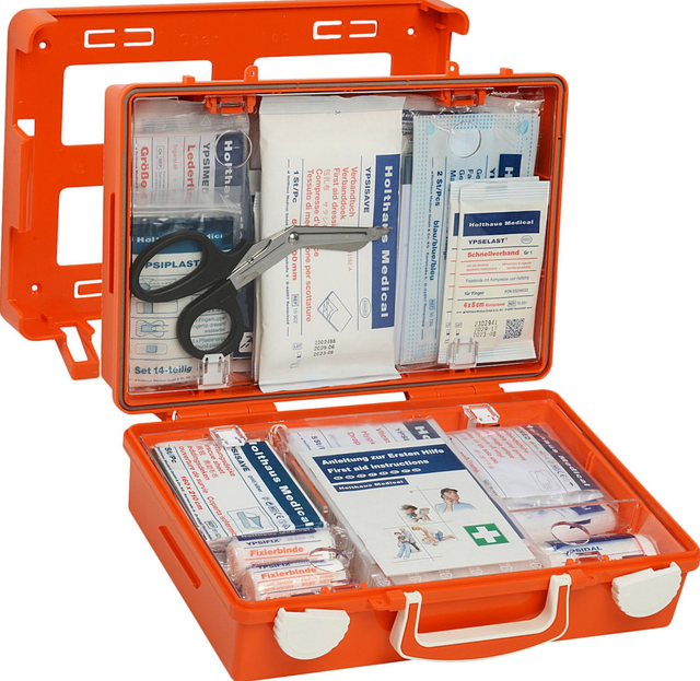 1 Hëllef Këscht mat Halterung, Dübel a Schrauwen gefëllt no der DIN 13169