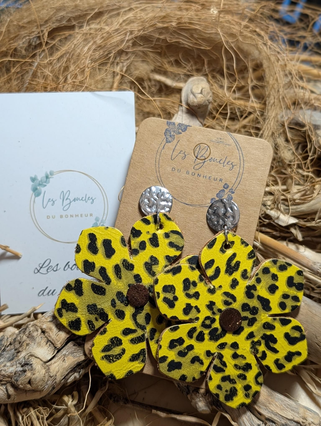 Boucles d'oreilles Ginette léopard jaune gi046
