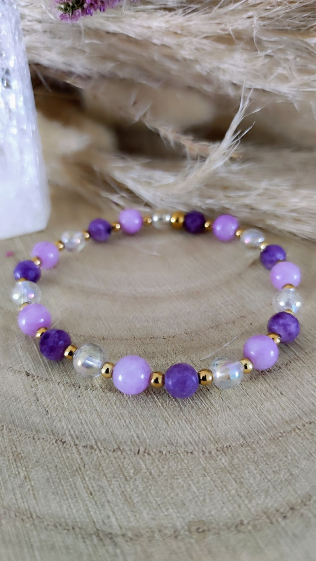Bracelet "Apaise les pensées négatives" Lépidolite facettée