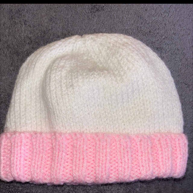 Pink and white baby hat