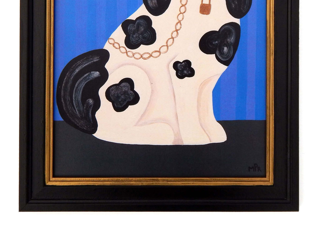 Framed Fine Art Print - Staffordshire Dog - Right Facing - Blue