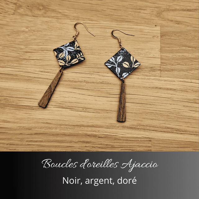 Boucles d'oreilles Ajaccio - Noir argent doré