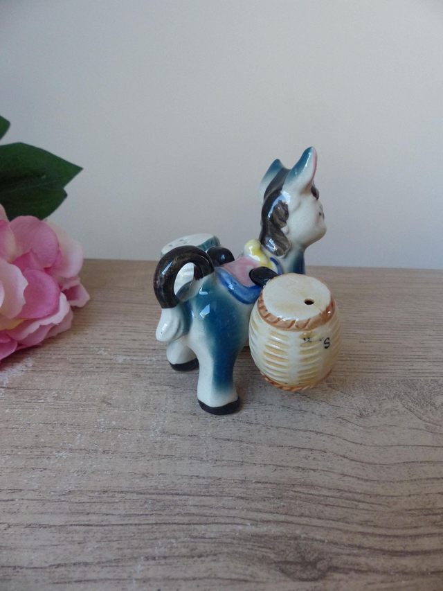 Salière et Poivrière vintage japonaises en forme d'âne, Shakers âne porteur de sel et poivre en céramique Japon, déco campagne ferme ranch