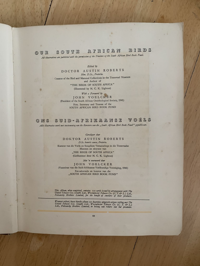 Our South African Birds Cigarette Cards Book Complete