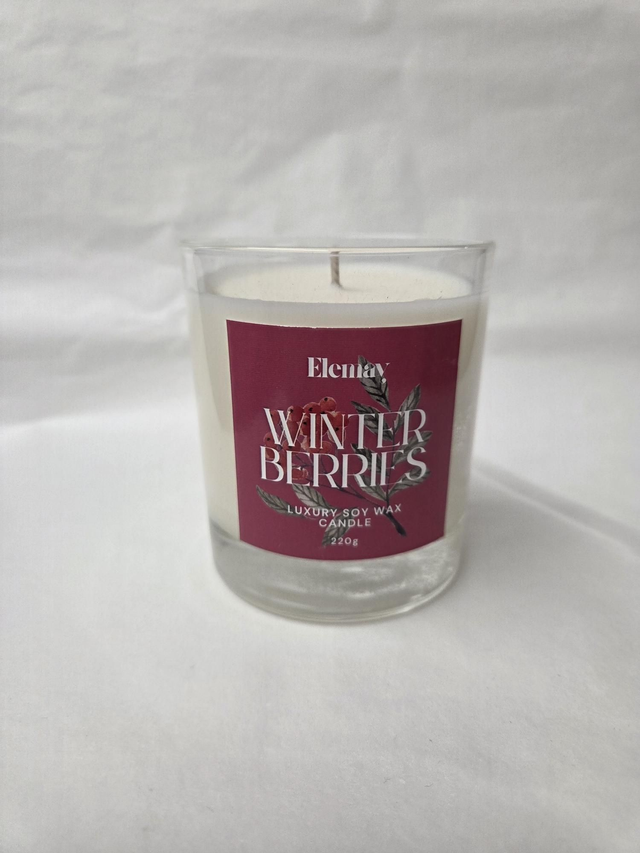 Winter Berries Refillable Glass Jar Soy Wax Candle - ES-024