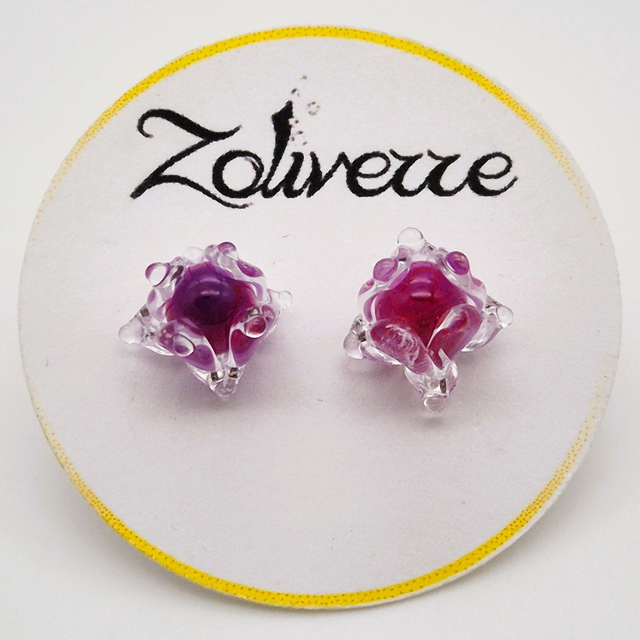 Puces d'oreilles - Clochettes roses-violettes
