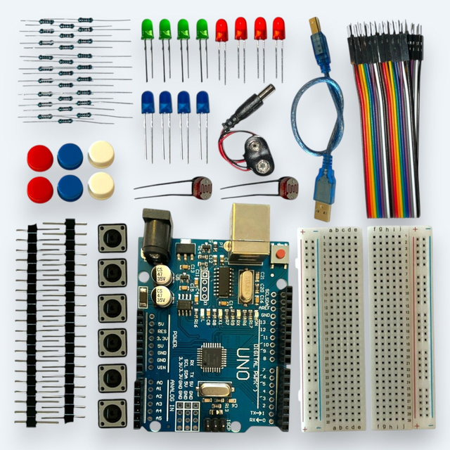 UNO R3 Starter Kit – Einsteiger-Set inkl. Board, Proto-Shield, Breadboards & LEDs