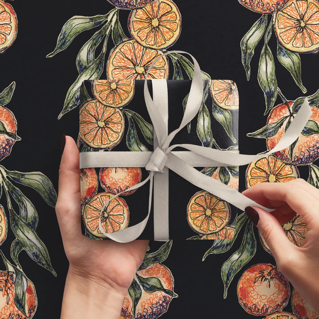Orange On Midnight Wrapping Paper